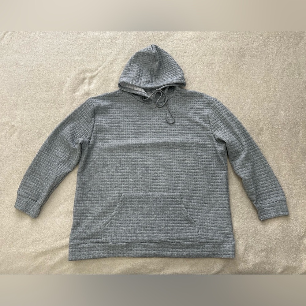 Women’s Waffle Pattern Hoodie Long Sleeve Pocket Gray Size XXL